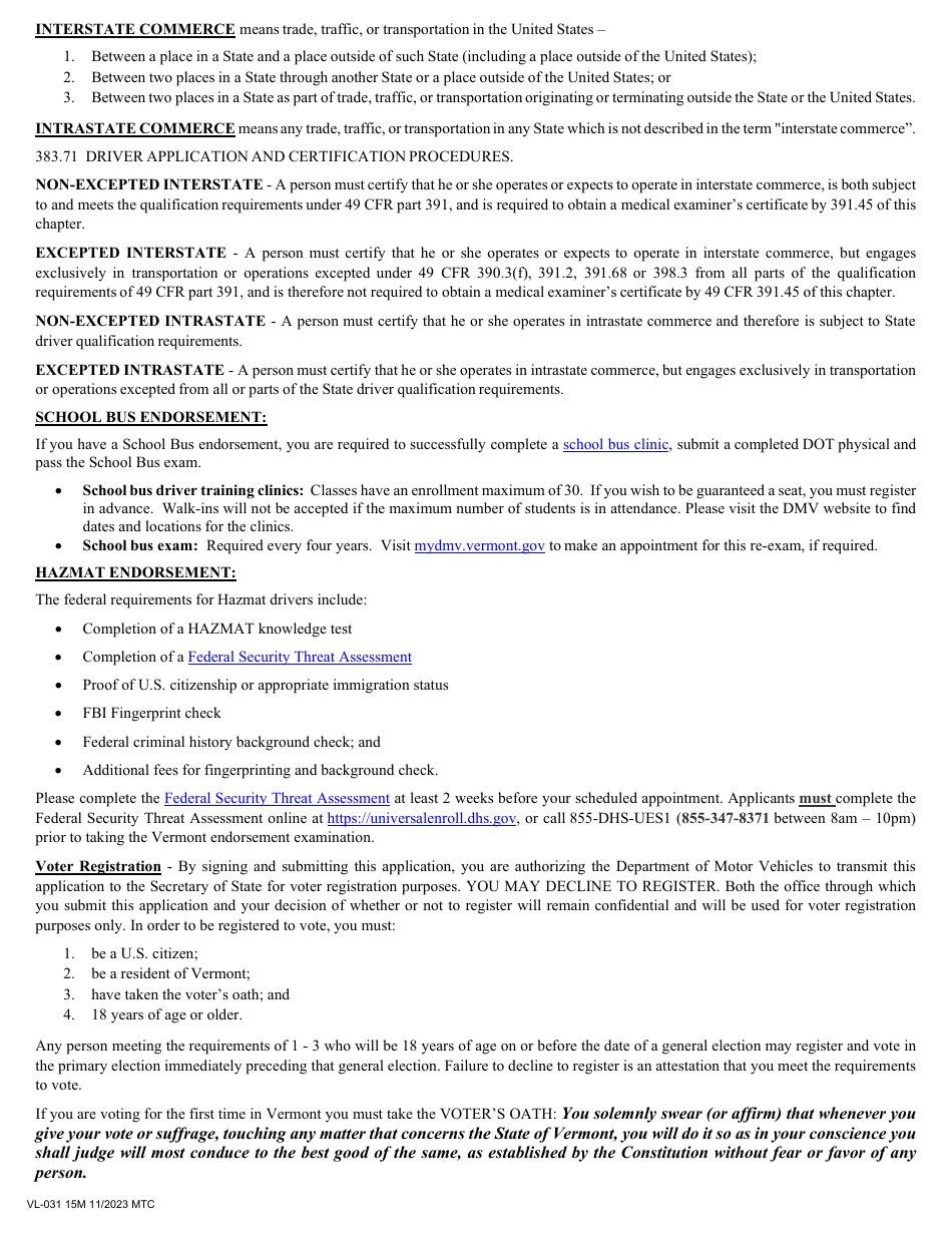 Form VL-031 Application for Commercial License / Permit - Vermont, Page 4