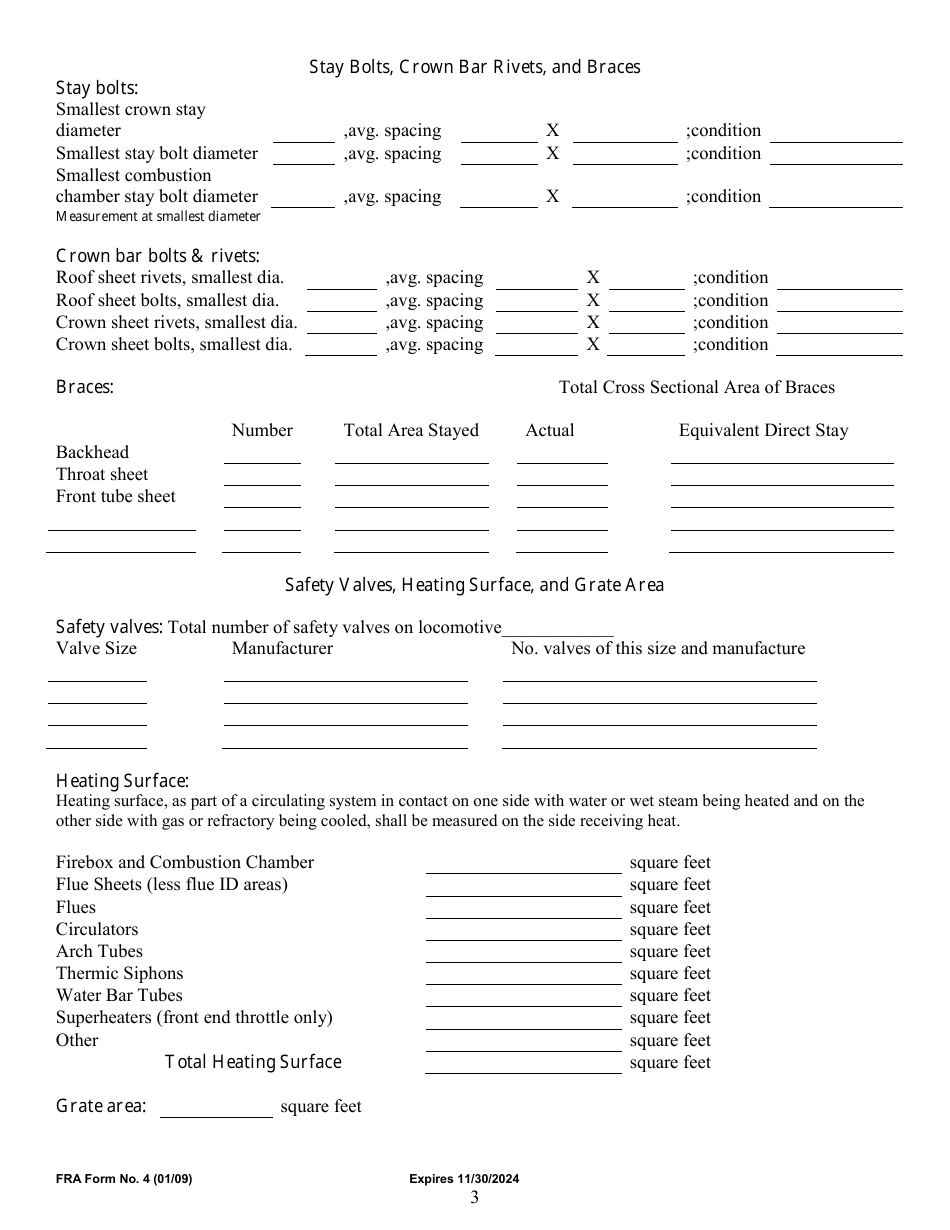 FRA Form 4 Boiler Specification Card, Page 3