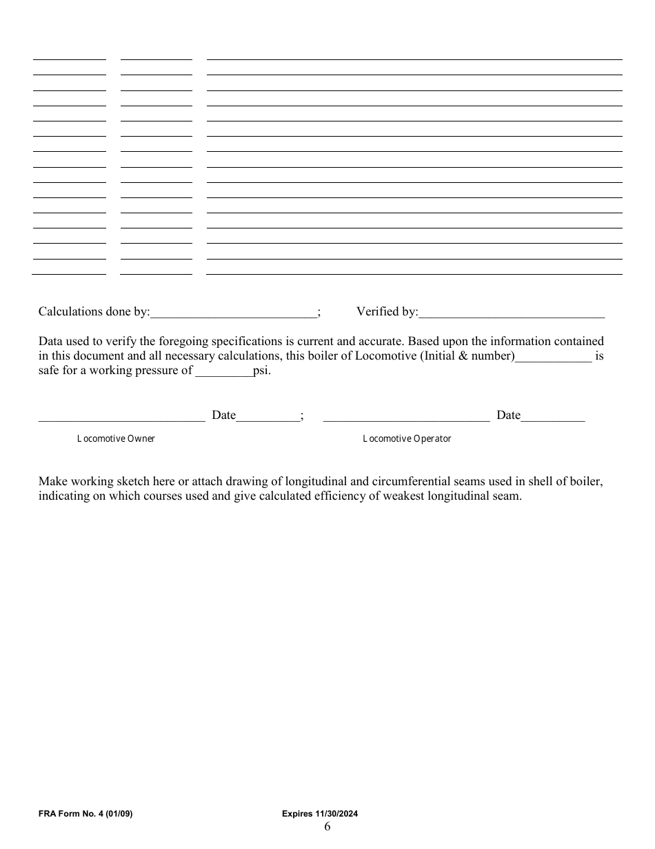 FRA Form 4 Boiler Specification Card, Page 6