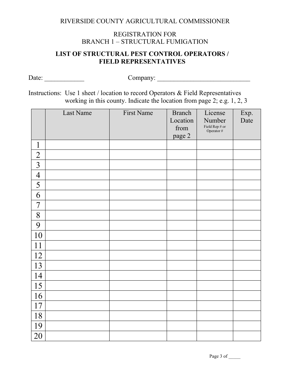 Registration for Branch 1 - Structural Fumigation - County of Riverside, California, Page 3