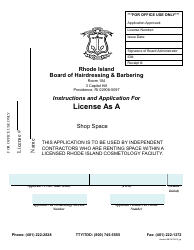 Document preview: Application for License as a Shop Space - Rhode Island