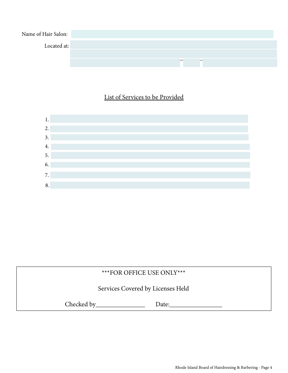 Application for License as a Shop Space - Rhode Island, Page 4