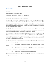 Document preview: Maryland Personal Financial Power of Attorney Form - Maryland