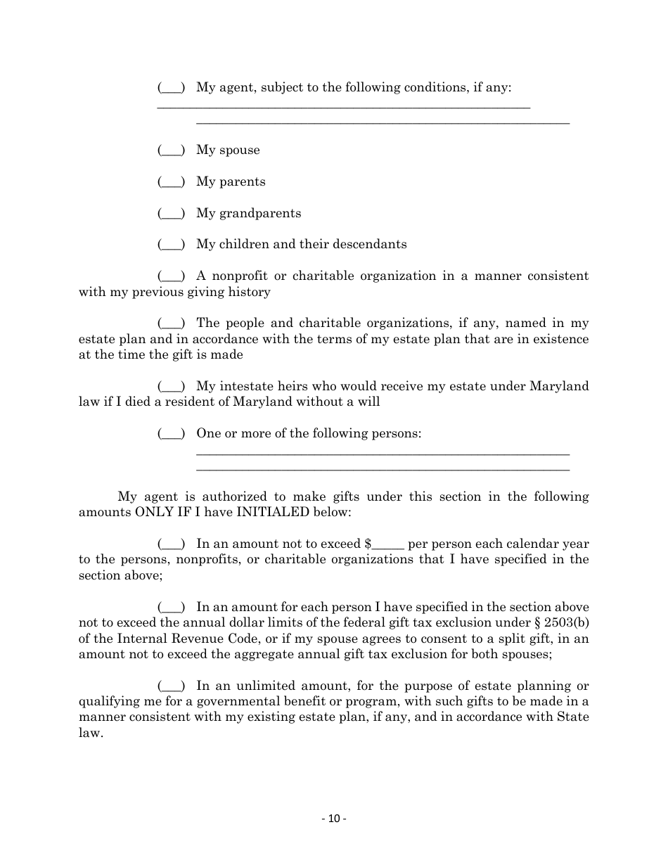 Maryland Personal Financial Power of Attorney Form - Maryland, Page 10