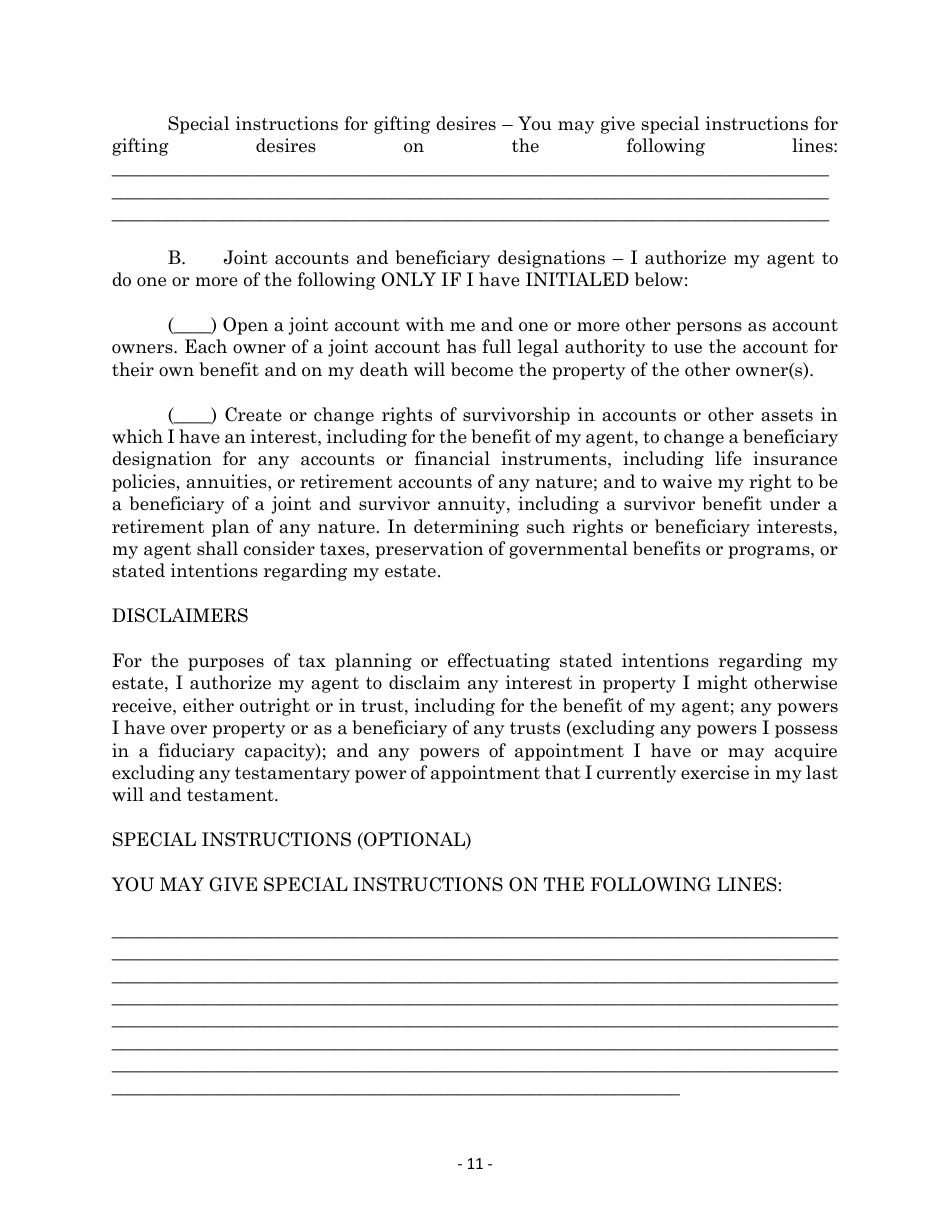 Maryland Personal Financial Power of Attorney Form - Maryland, Page 11