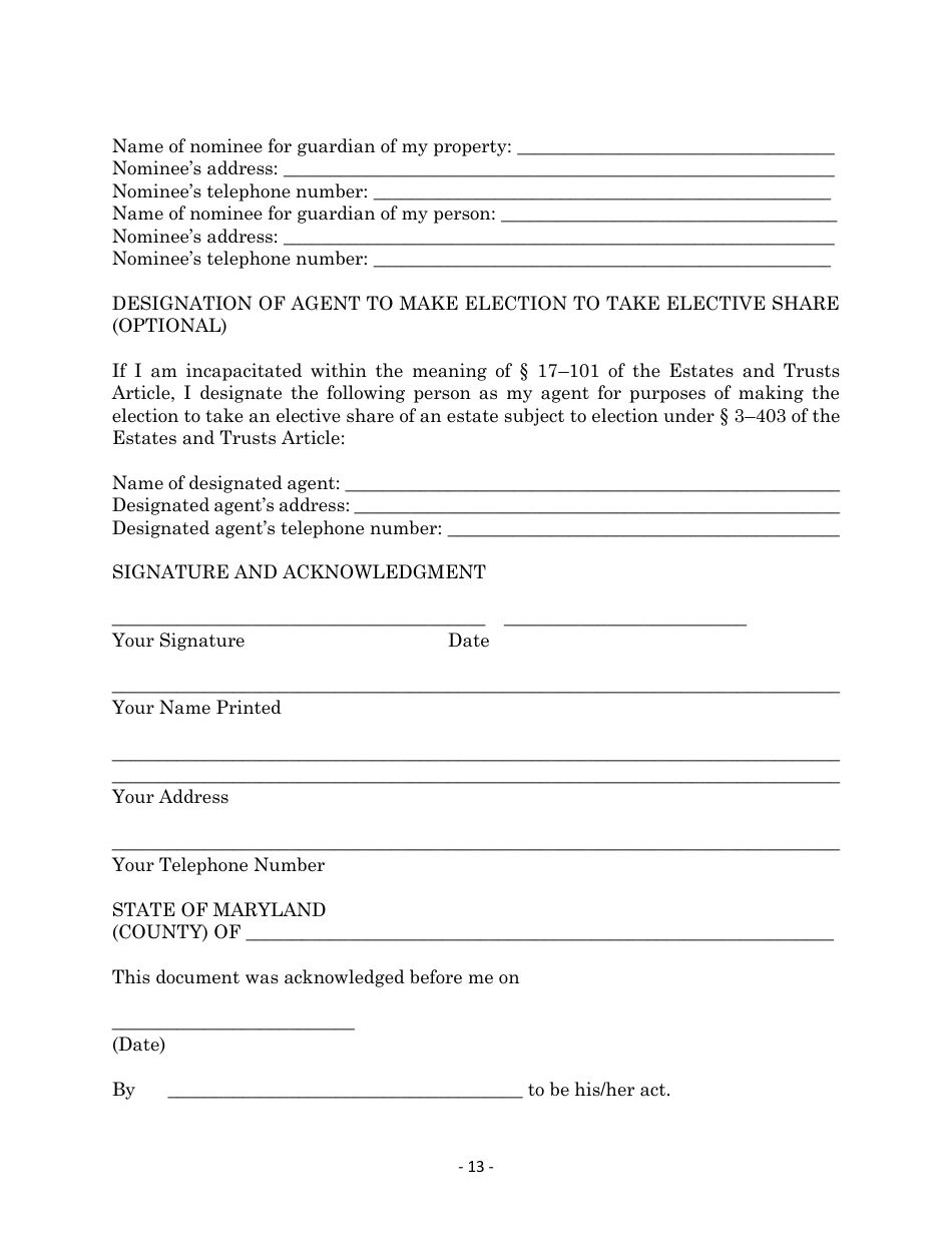 Maryland Personal Financial Power of Attorney Form - Maryland, Page 13