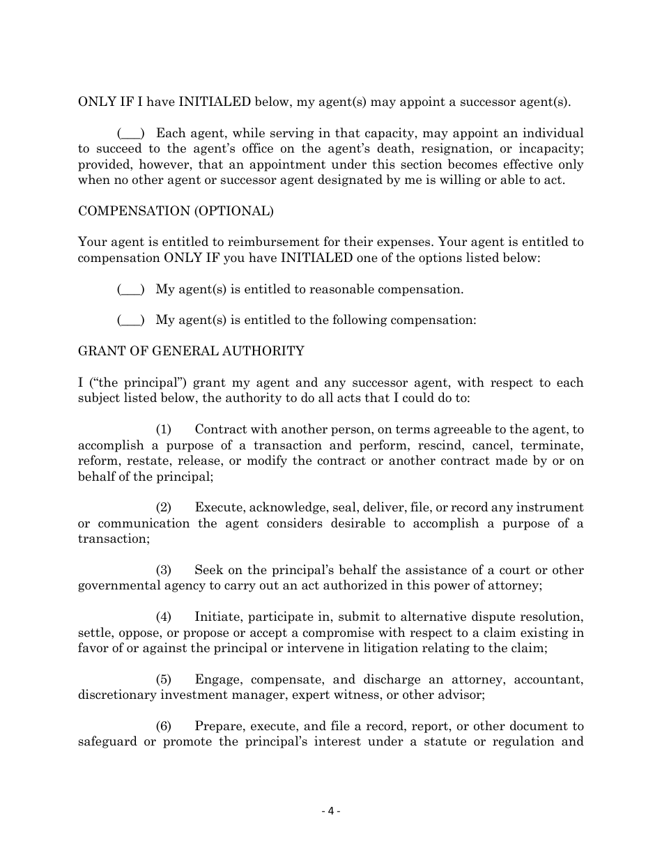 Maryland Personal Financial Power of Attorney Form - Maryland, Page 4