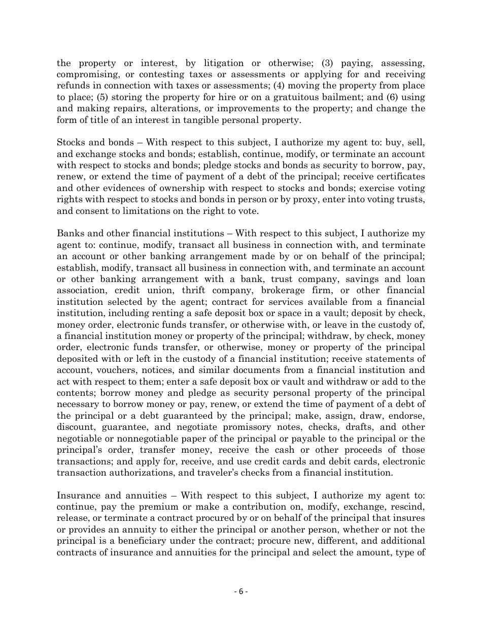 Maryland Personal Financial Power of Attorney Form - Maryland, Page 6