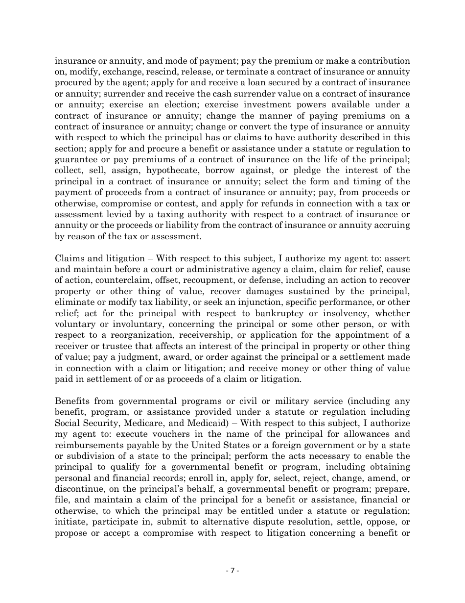 Maryland Personal Financial Power of Attorney Form - Maryland, Page 7