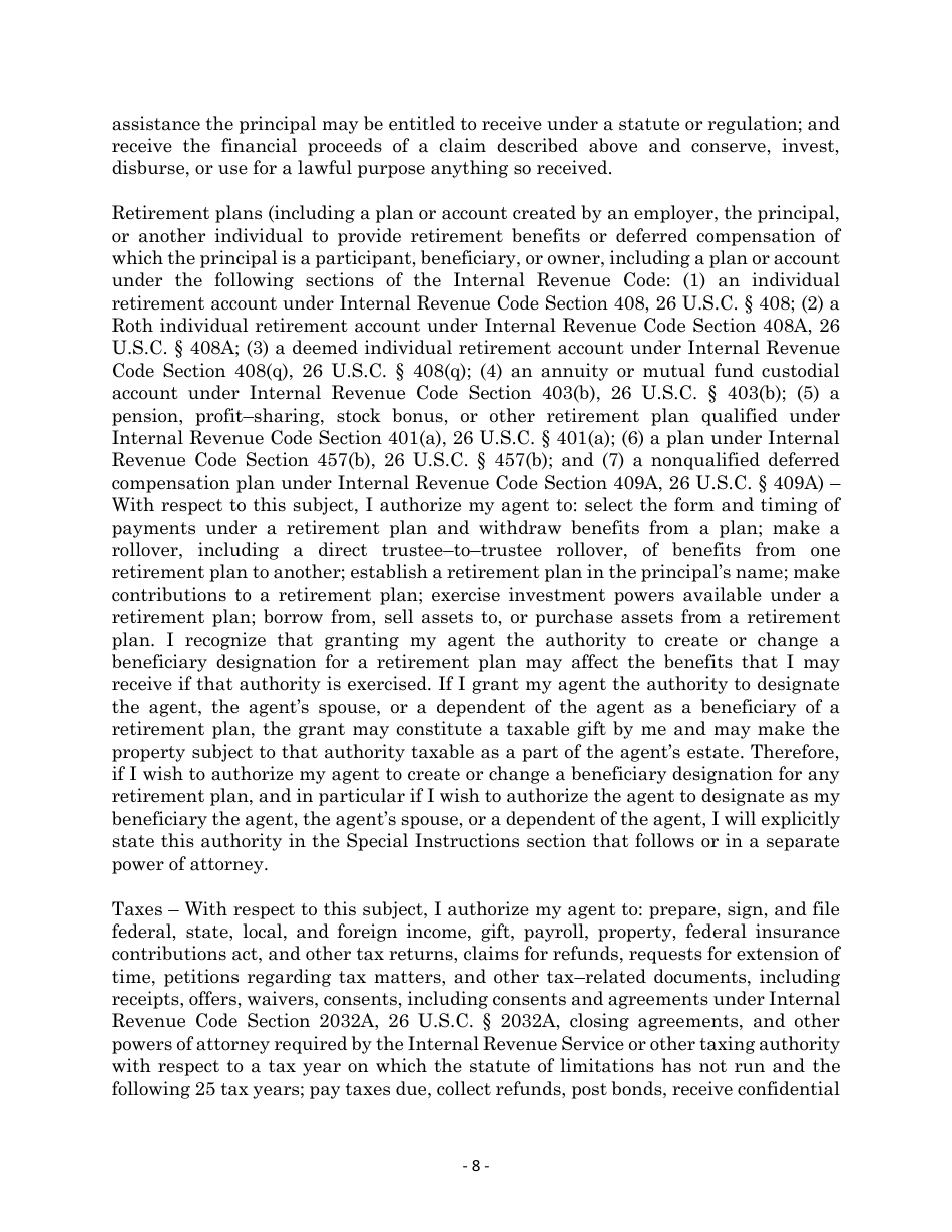 Maryland Personal Financial Power of Attorney Form - Maryland, Page 8