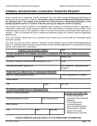 Document preview: Form LIC9182 Criminal Background Clearance Transfer Request - California