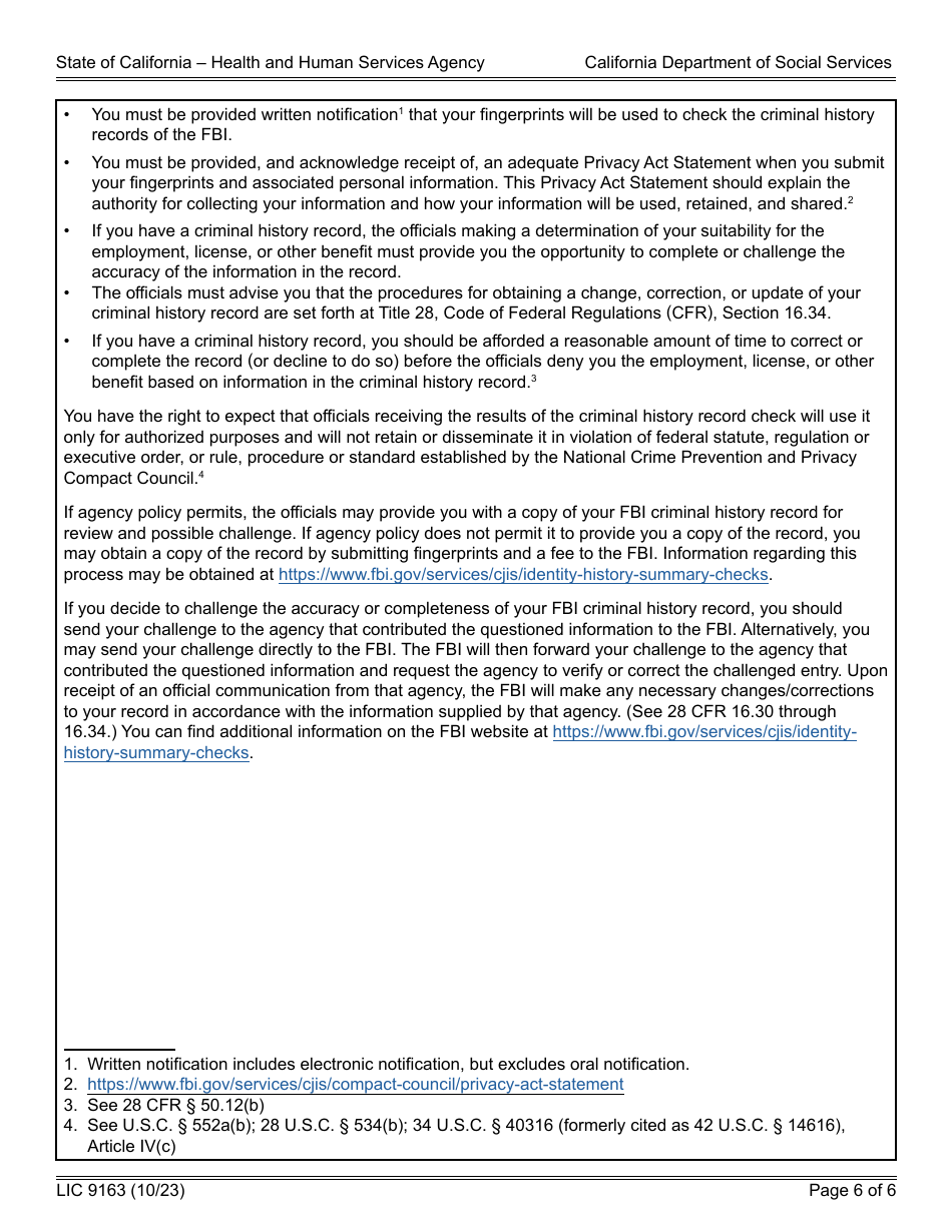 Form LIC9163 Request for Live Scan Service - Community Care Licensing - California, Page 6