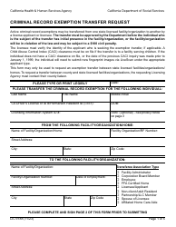 Document preview: Form LIC9188 Criminal Record Exemption Transfer Request - California