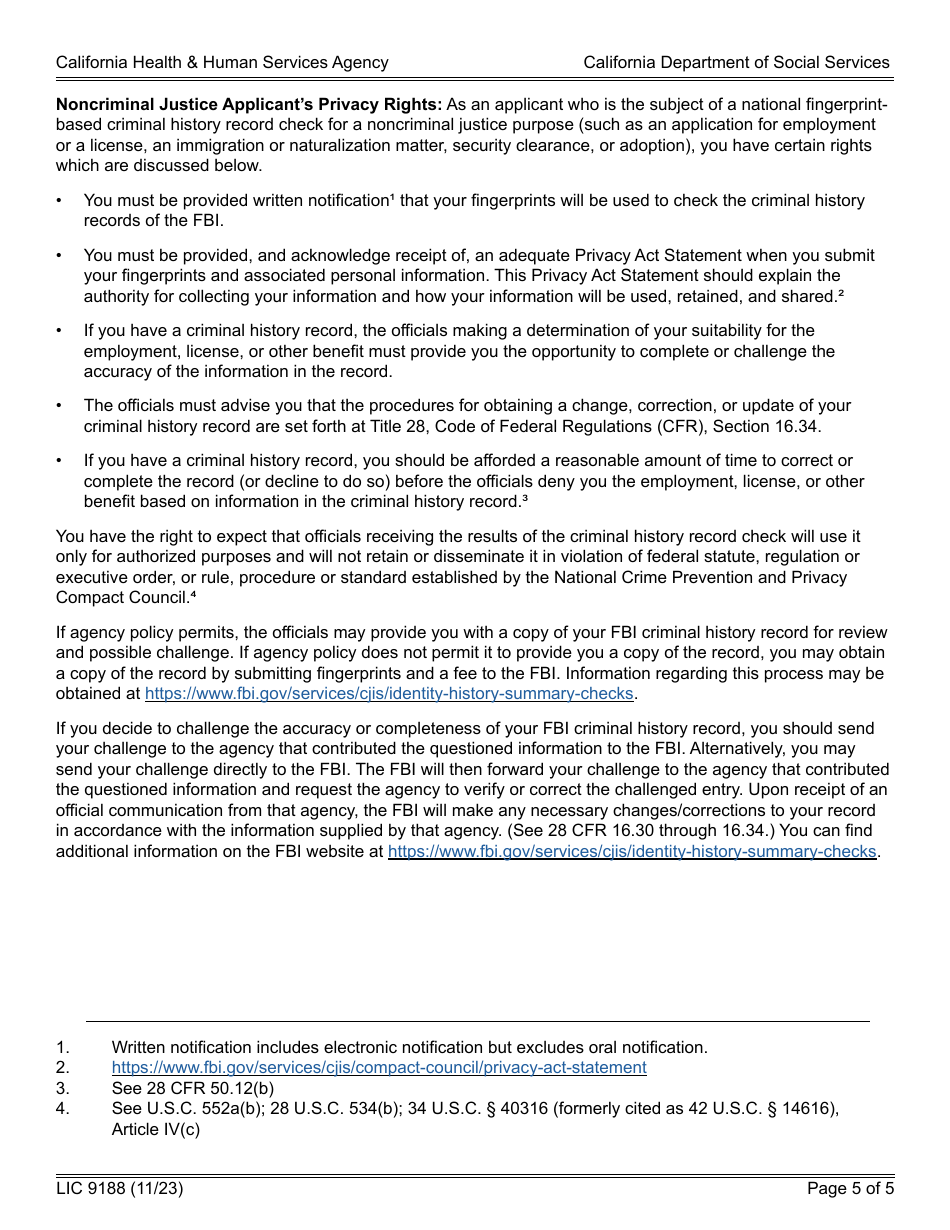 Form LIC9188 Criminal Record Exemption Transfer Request - California, Page 5