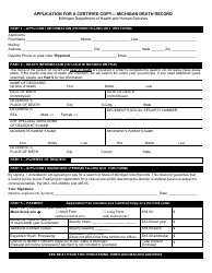 Form DCH-0569-DX Application for a Certified Copy - Michigan Death Record - Michigan