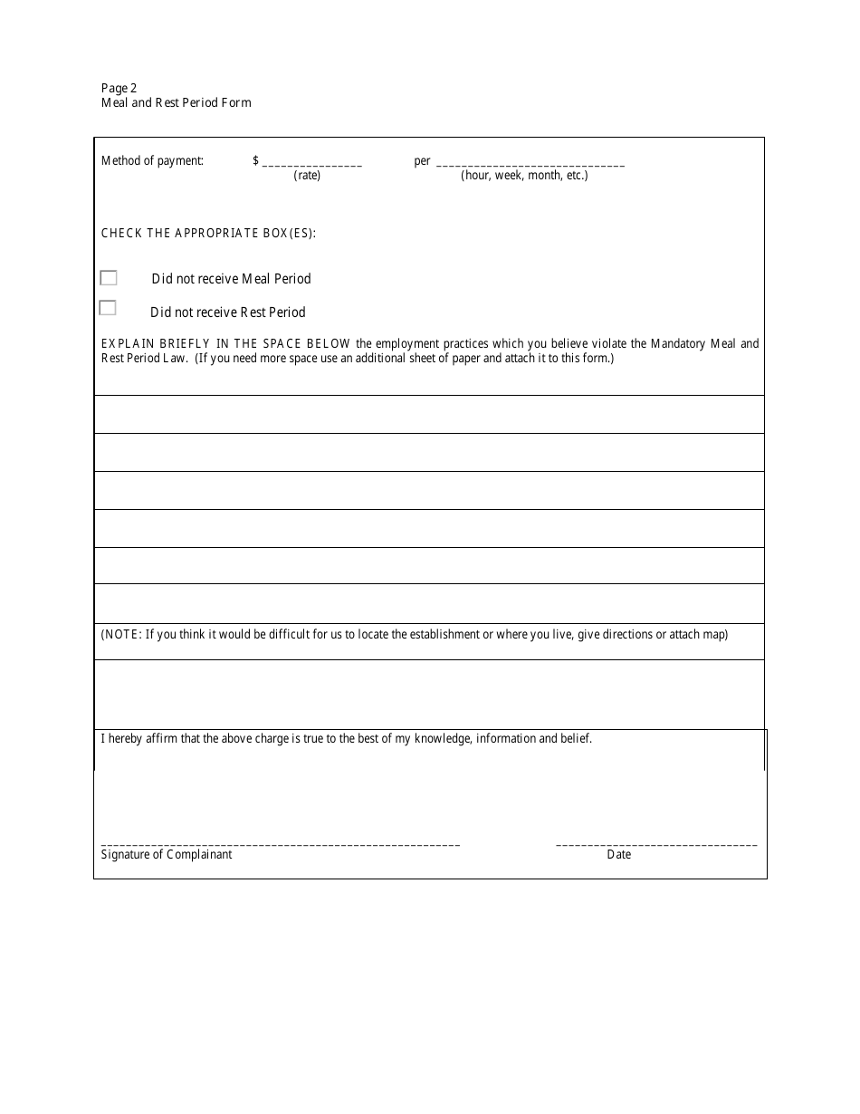 Virgin Islands Mandatory Meal and Rest Periods Complaint Form - Fill ...