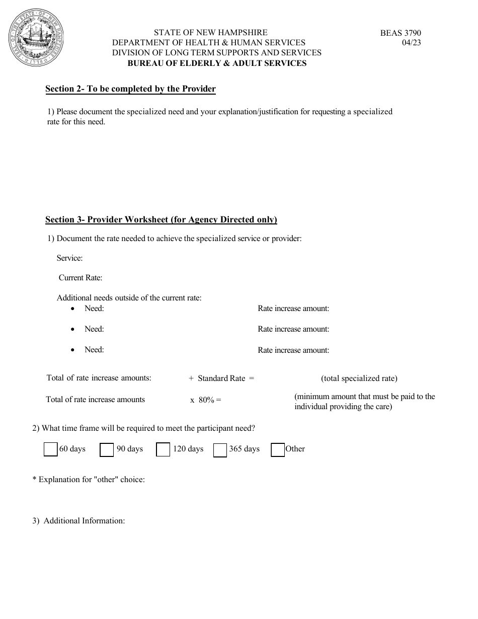 Form BEAS3790 Cfi Specialized Rate Request - New Hampshire, Page 2