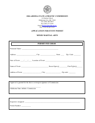 Document preview: Application for Event Permit - Mixed Martial Arts - Oklahoma