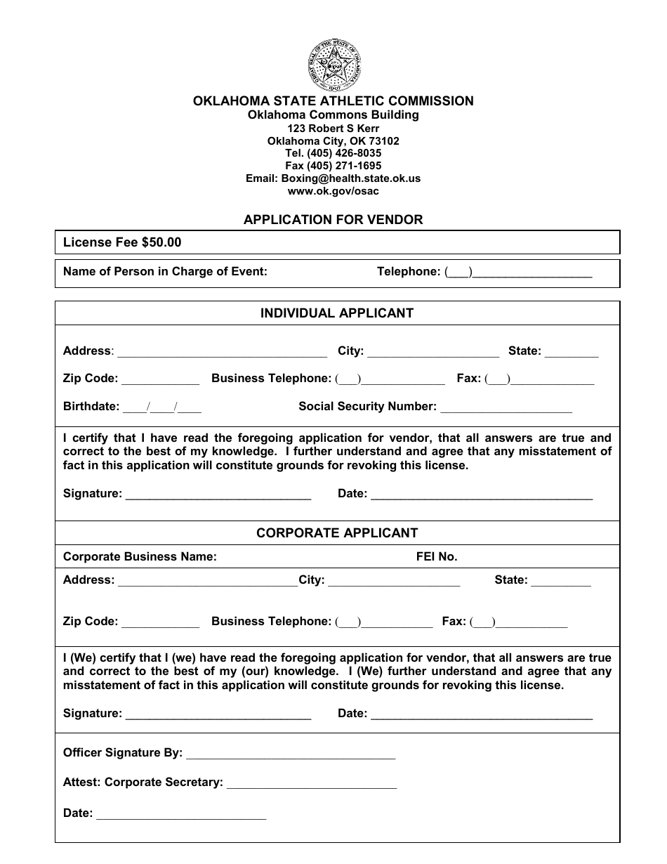 Application for Vendor - Oklahoma, Page 1