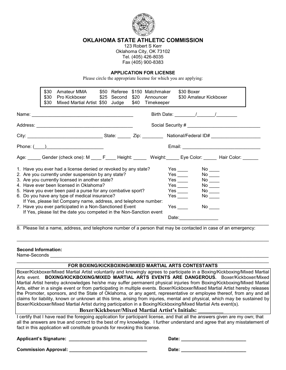 Application for License - Oklahoma, Page 1