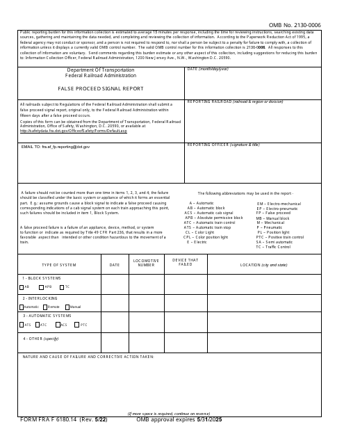 FRA Form 6180.14 False Proceed Signal Report