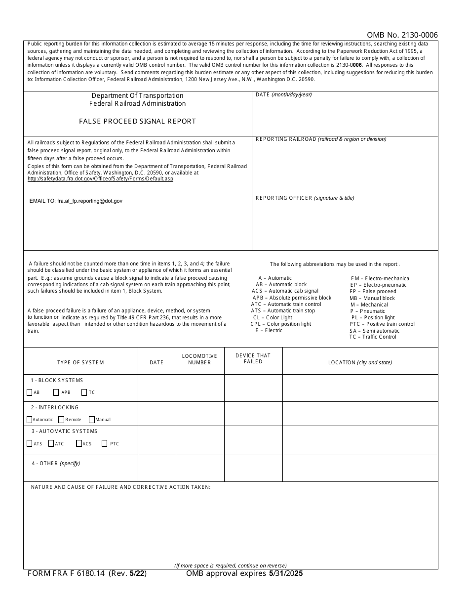 FRA Form 6180.14 False Proceed Signal Report, Page 1