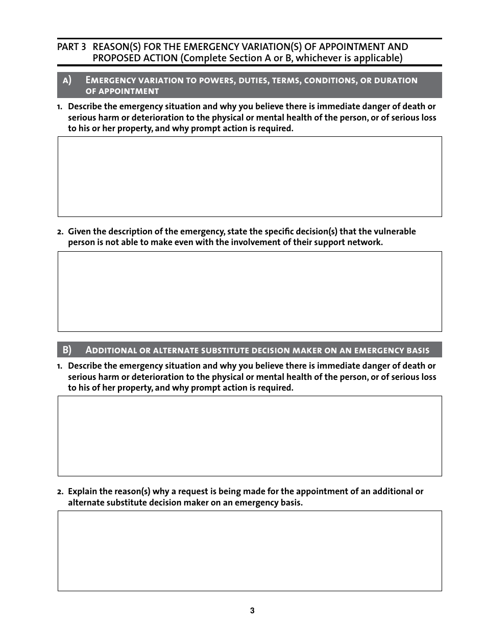 Application for the Emergency Variation of the Appointment of a Substitute Decision Maker - Manitoba, Canada, Page 3