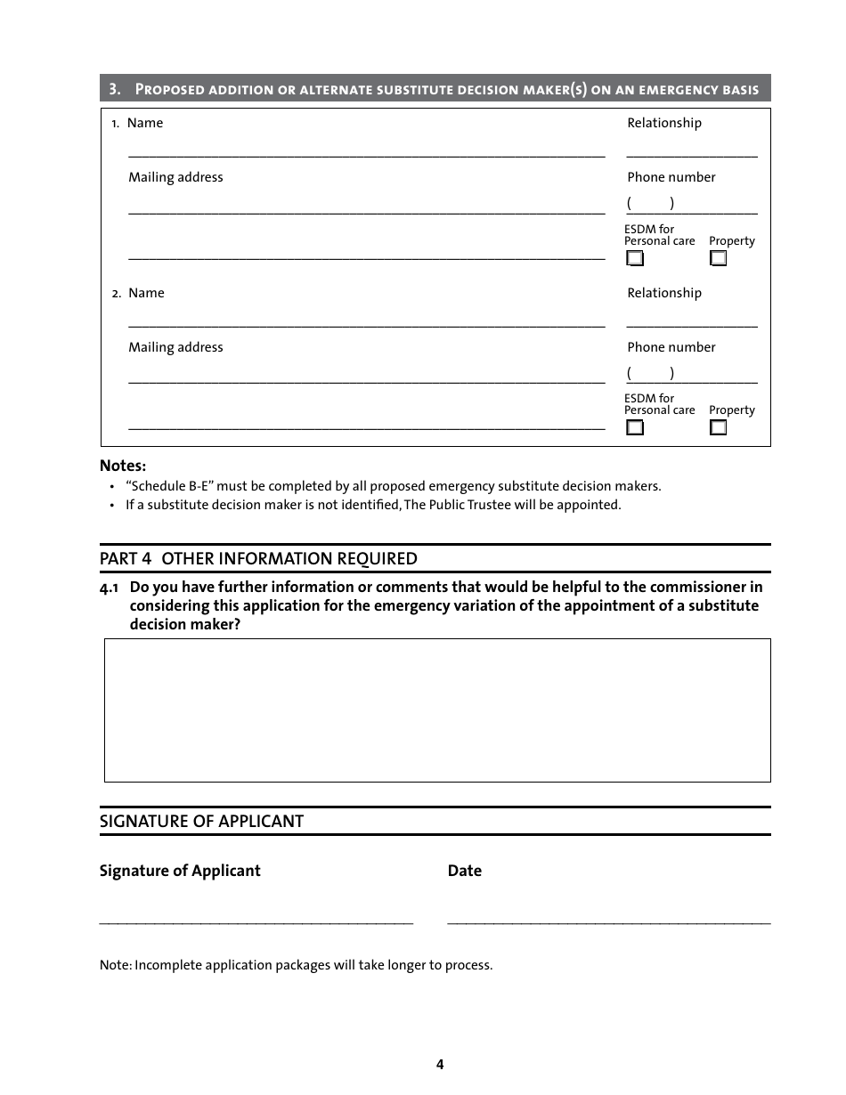 Application for the Emergency Variation of the Appointment of a Substitute Decision Maker - Manitoba, Canada, Page 4