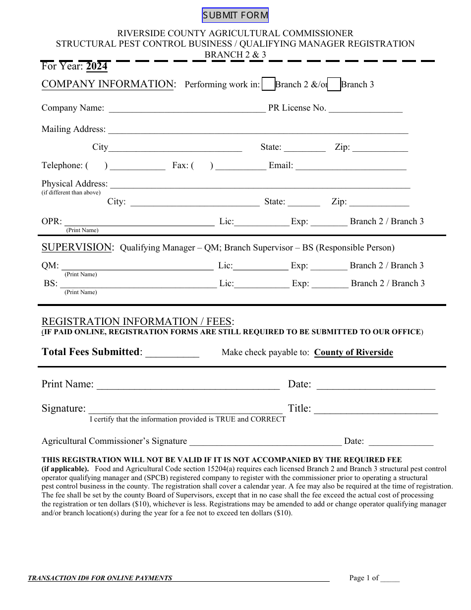 2024 County of Riverside, California Structural Pest Control Business