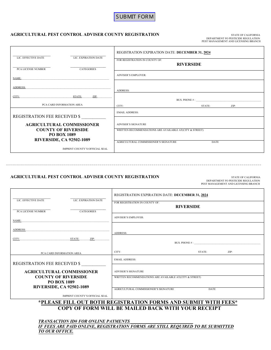 Agricultural Pest Control Adviser County Registration - County of Riverside, California, Page 1