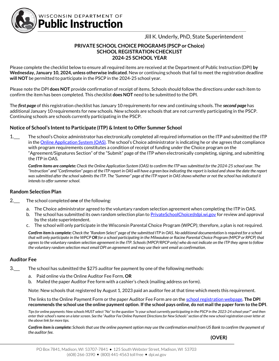2025 Wisconsin Private School Choice Programs (Pscp or Choice) School ...