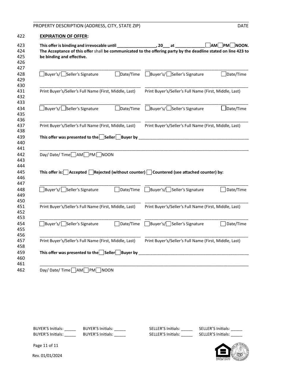 Louisiana Residential Agreement to Buy or Sell - Louisiana, Page 11