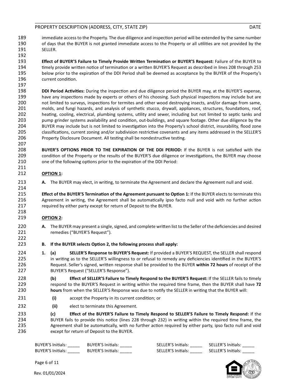 Louisiana Residential Agreement to Buy or Sell - Louisiana, Page 6