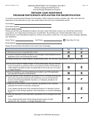 Document preview: Form RRP-1017A Refugee Cash Assistance Program Participants Application for Recertification - Arizona