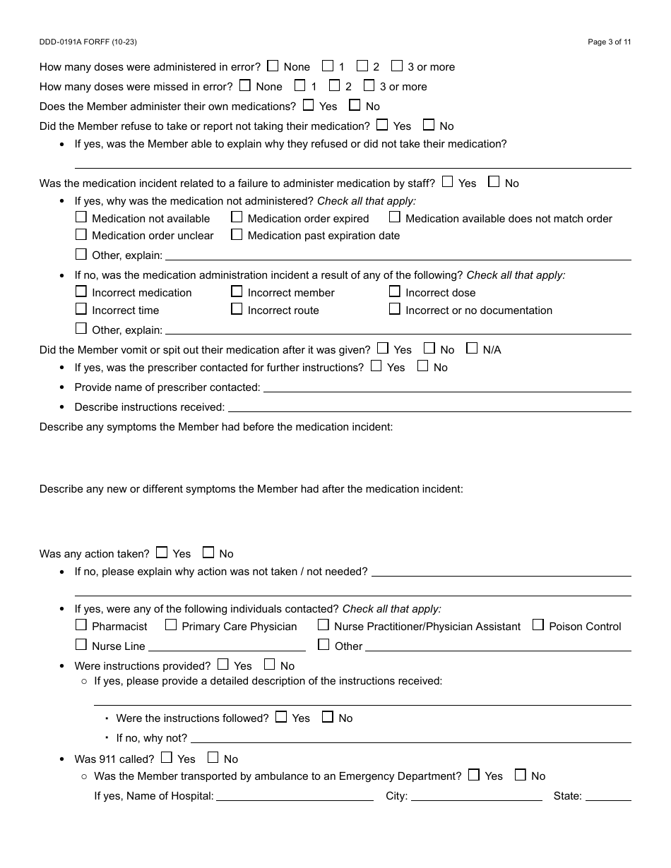 Form DDD-0191A Incident Report - Arizona, Page 3