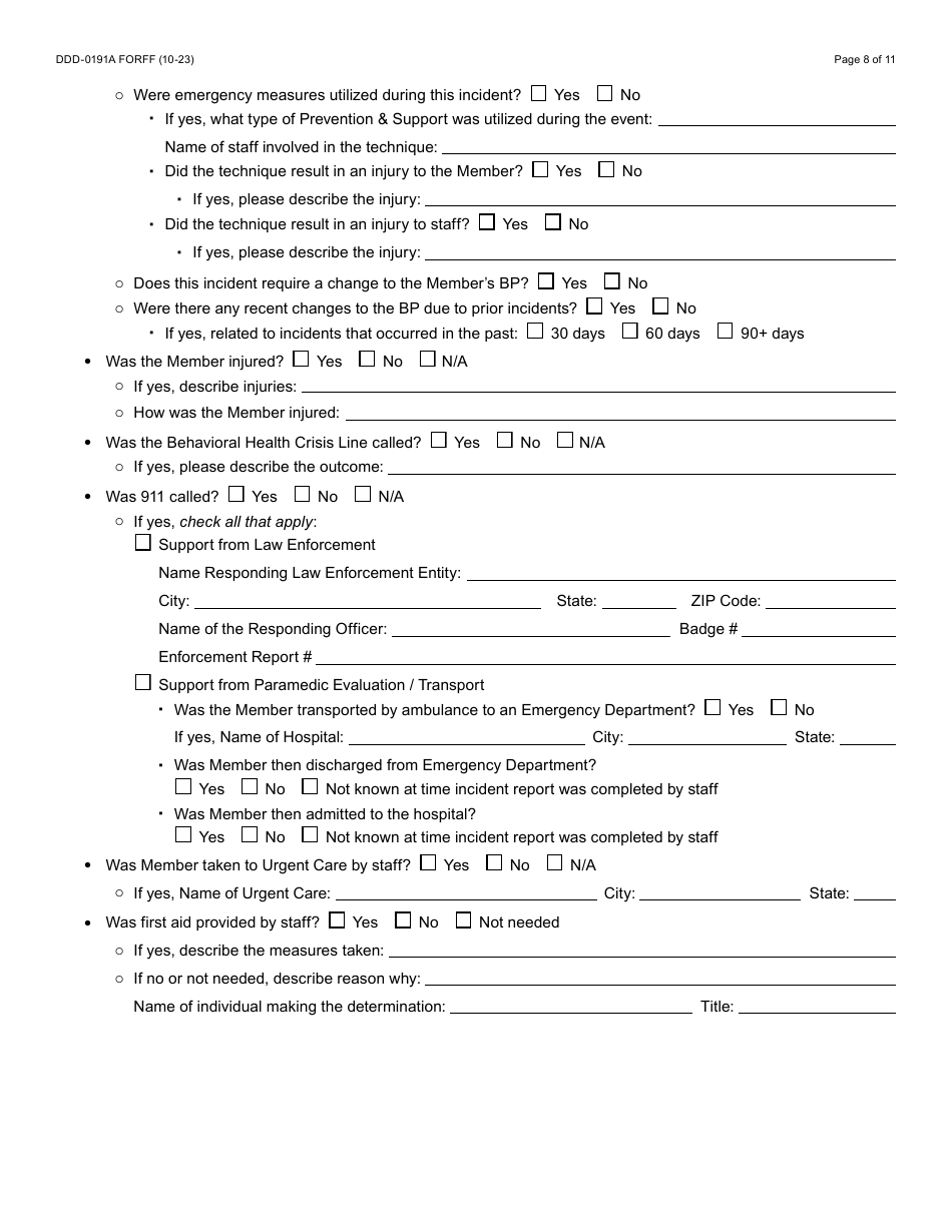 Form DDD-0191A Incident Report - Arizona, Page 8