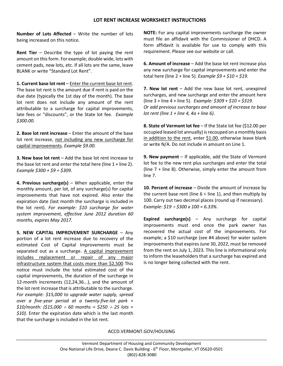 Notice of Mobile Home Park Lot Rent Increase - Vermont, Page 3