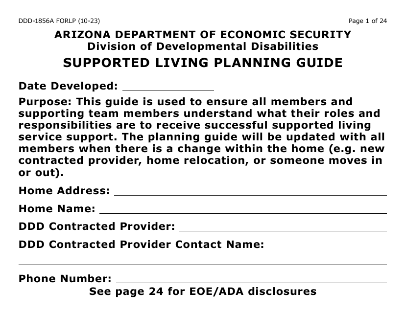 Form DDD-1856A-LP Supported Living Planning Guide - Large Print - Arizona