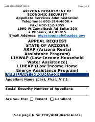 Form ASA-1011A-LP Appeal Request - Arap, Lihwap &amp; Liheap - Large Print - Arizona