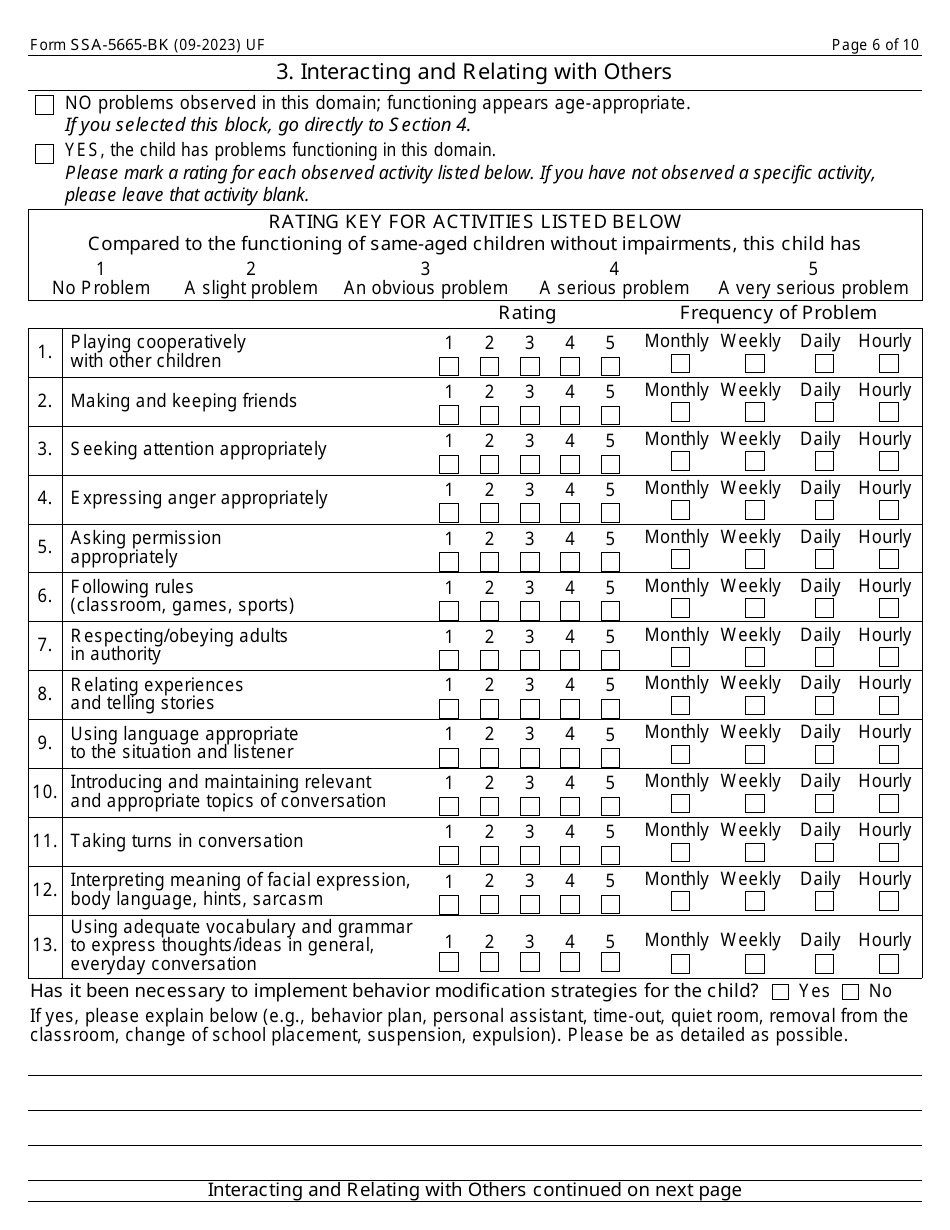 Form SSA-5665-BK Teacher Questionnaire, Page 6