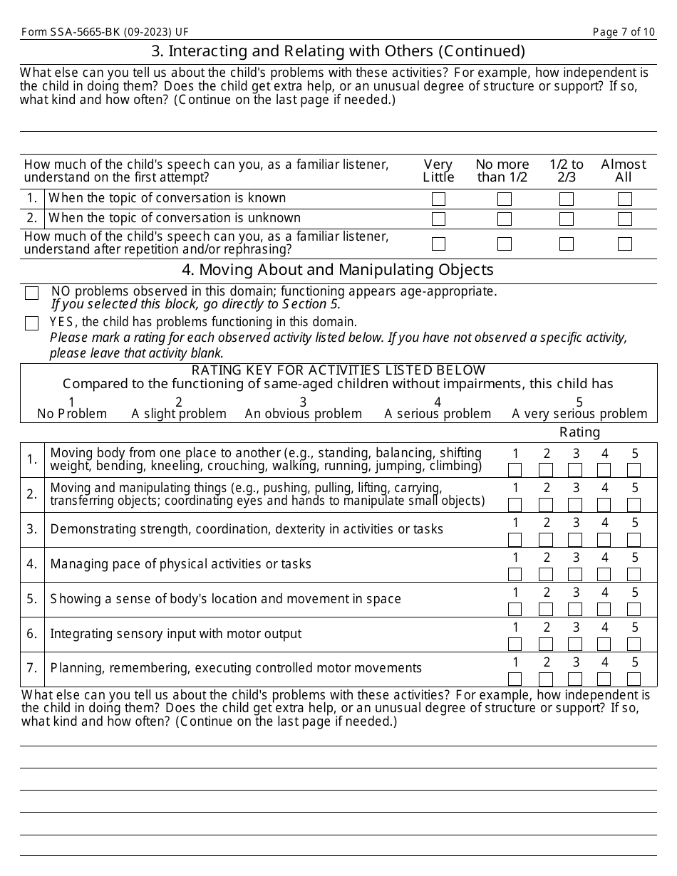 Form SSA-5665-BK Teacher Questionnaire, Page 7
