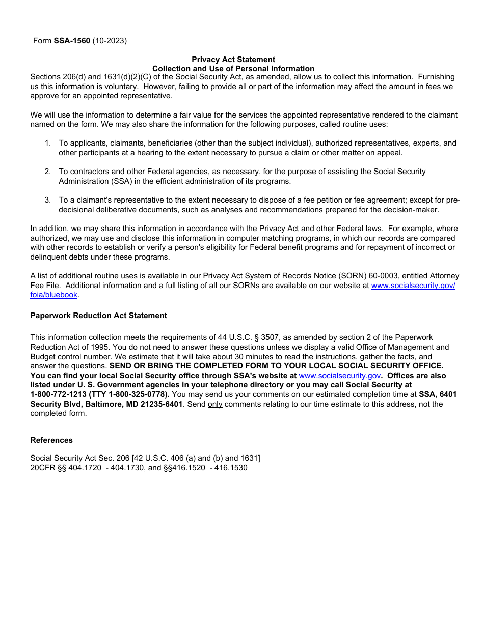 Form SSA-1560 Petition for Authorization to Charge and Collect a Fee for Services Before the Social Security Administration, Page 3