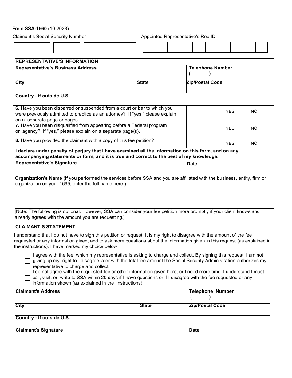 Form SSA-1560 Petition for Authorization to Charge and Collect a Fee for Services Before the Social Security Administration, Page 5