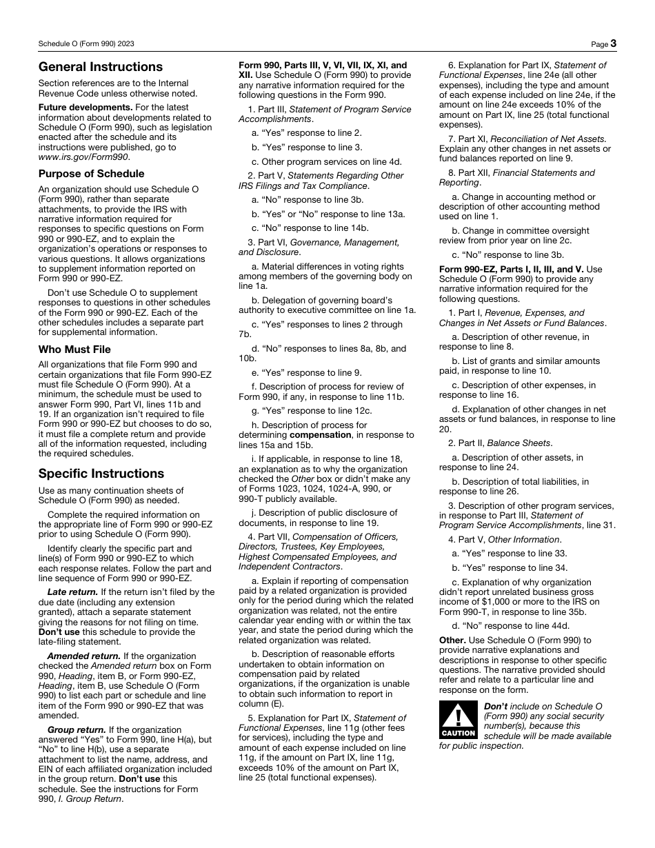 IRS Form 990 Schedule O Supplemental Information to Form 990 or 990-ez, Page 3