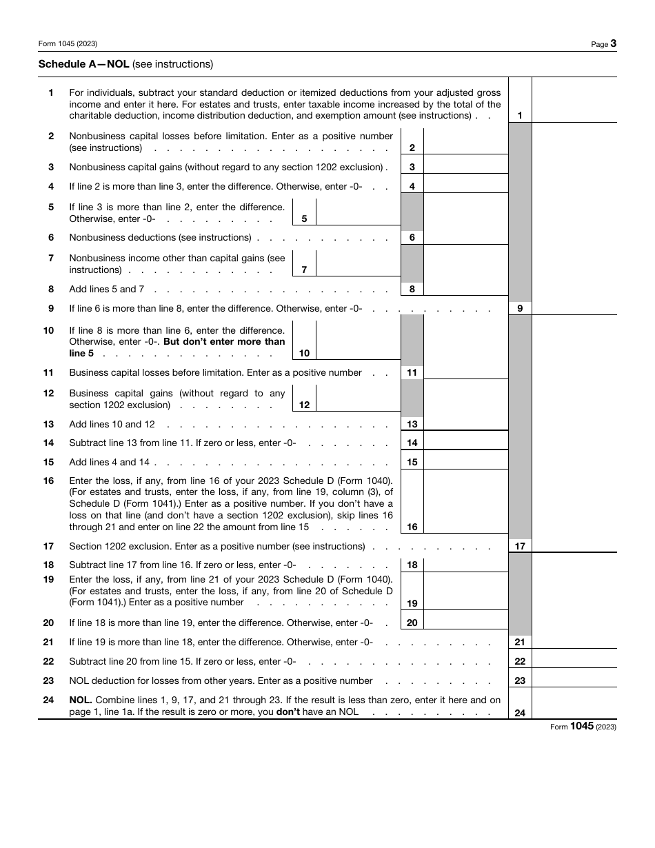 IRS Form 1045 Application for Tentative Refund, Page 3