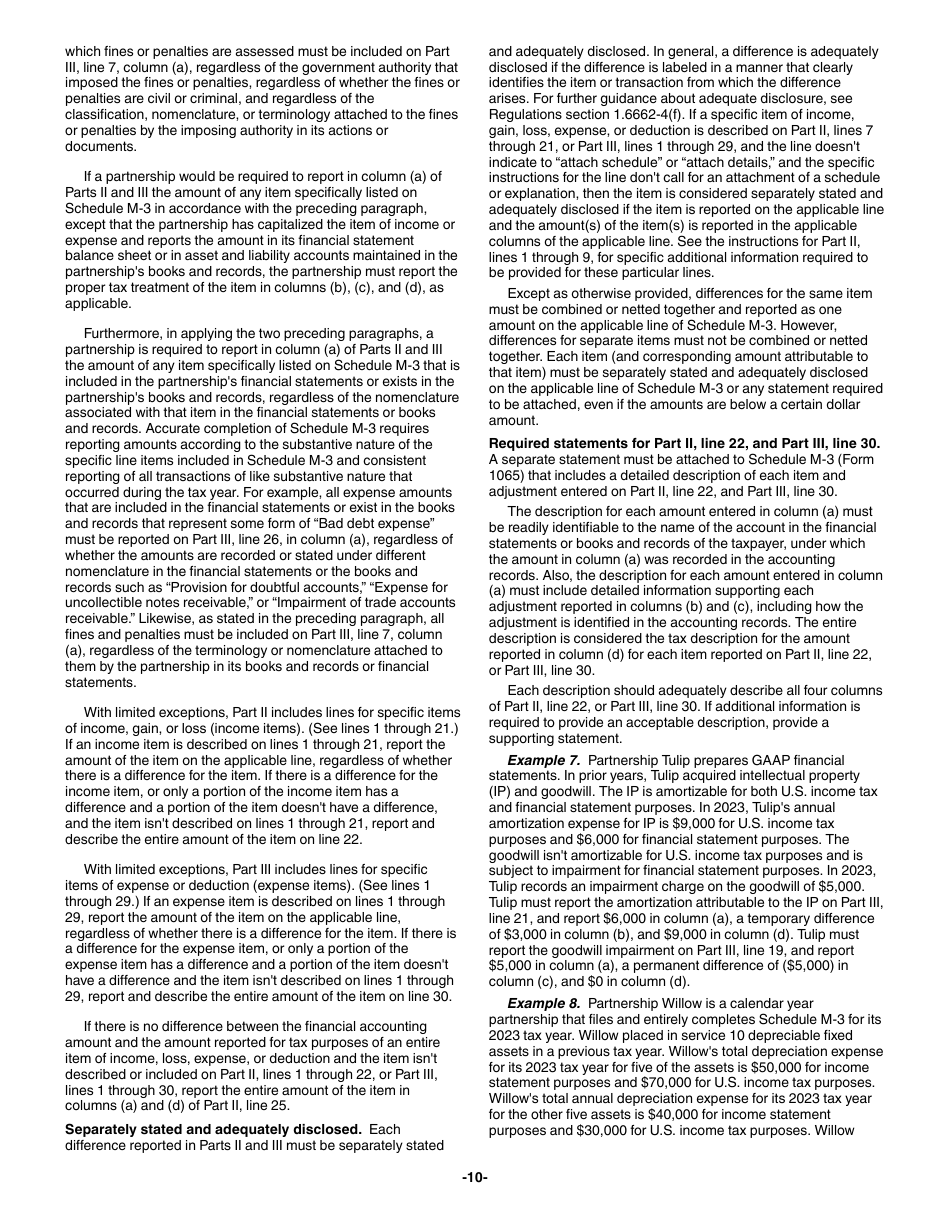 Instructions for IRS Form 1065 Schedule M-3 Net Income (Loss) Reconciliation for Certain Partnerships, Page 10