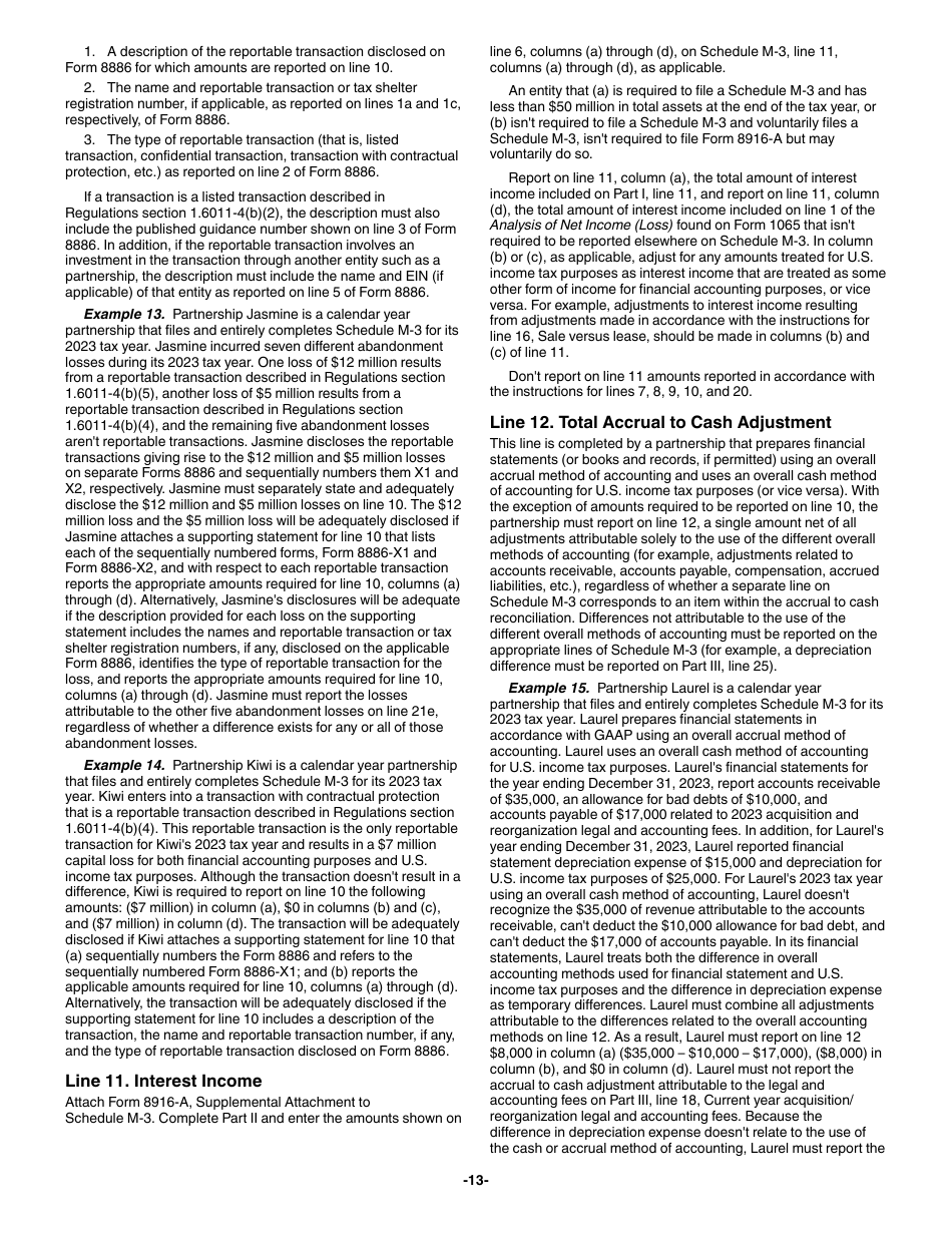 Instructions for IRS Form 1065 Schedule M-3 Net Income (Loss) Reconciliation for Certain Partnerships, Page 13