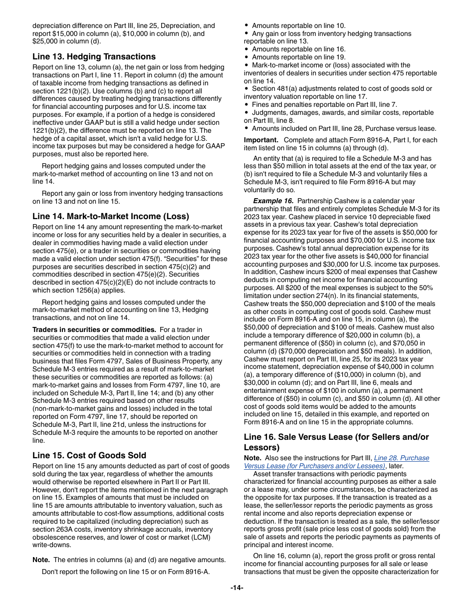 Instructions for IRS Form 1065 Schedule M-3 Net Income (Loss) Reconciliation for Certain Partnerships, Page 14
