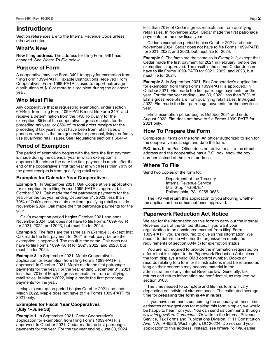 IRS Form 3491 Consumer Cooperative Exemption Application, Page 2