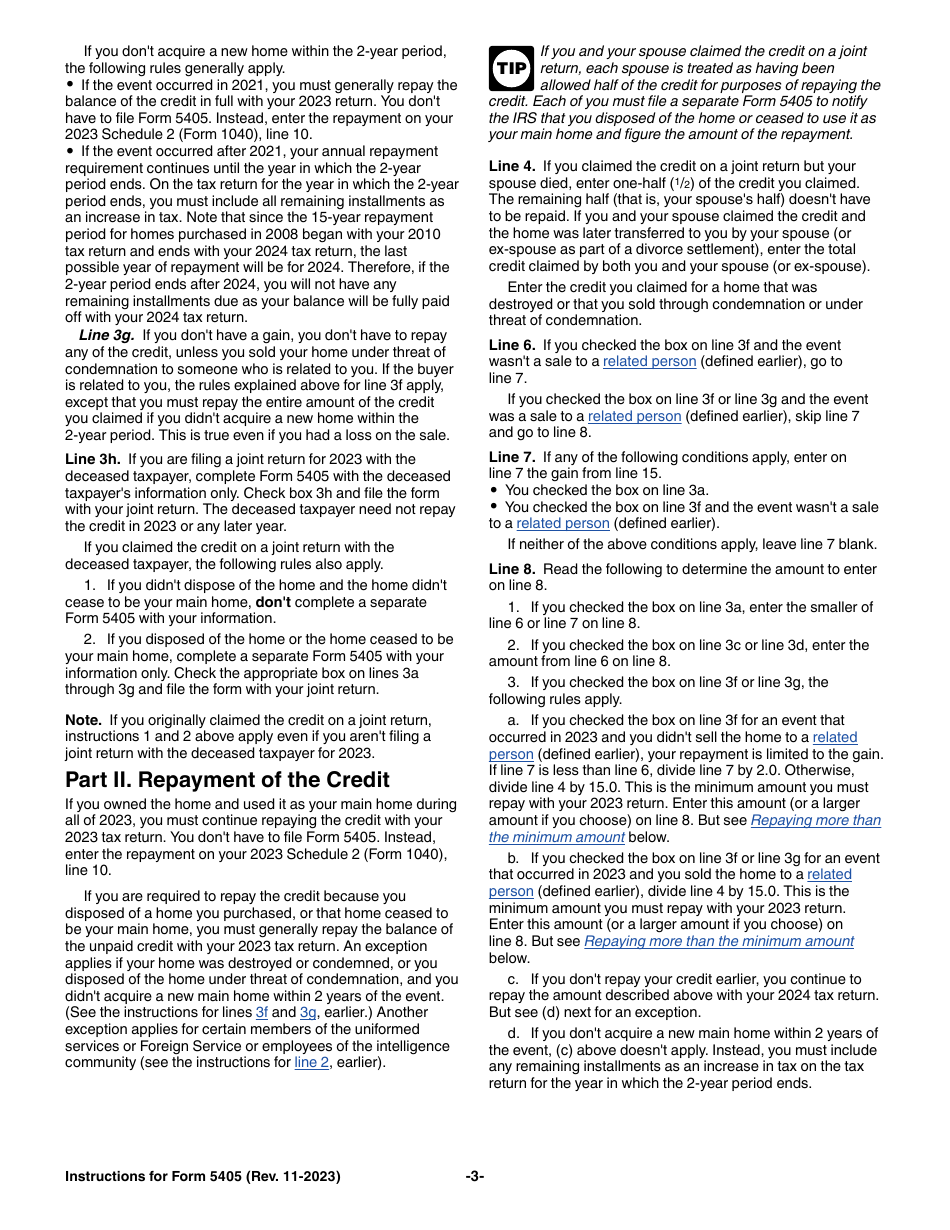 Instructions for IRS Form 5405 Repayment of the First-Time Homebuyer Credit, Page 3